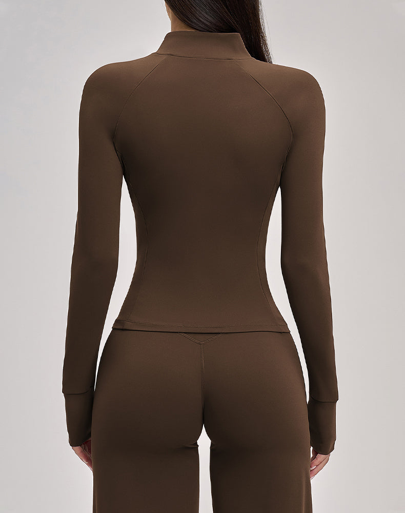 Cropped Athletic Jacket with Pockets and Thumb Holes