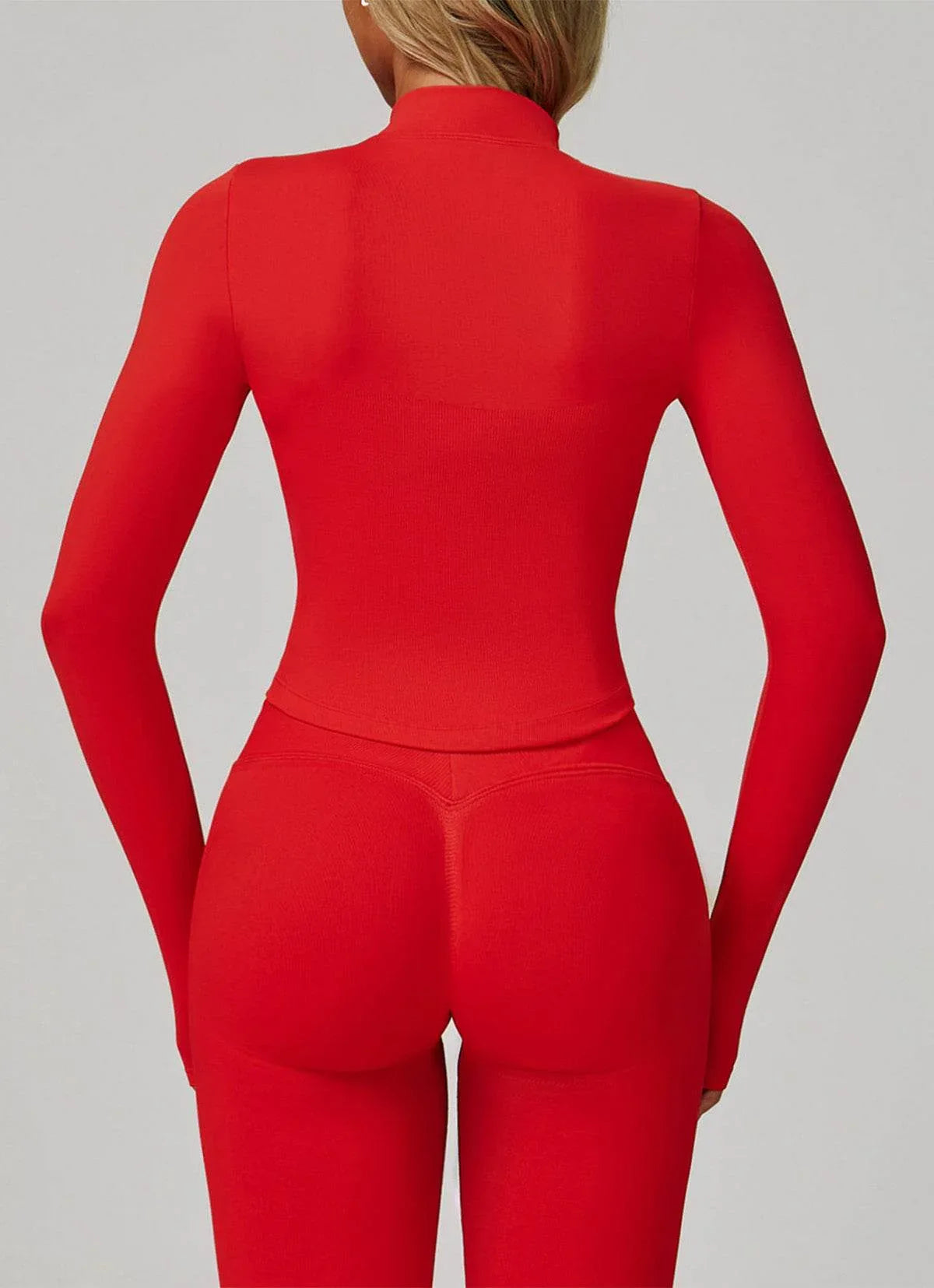 Full Zip Cropped Workout Jacket with Thumb Holes -