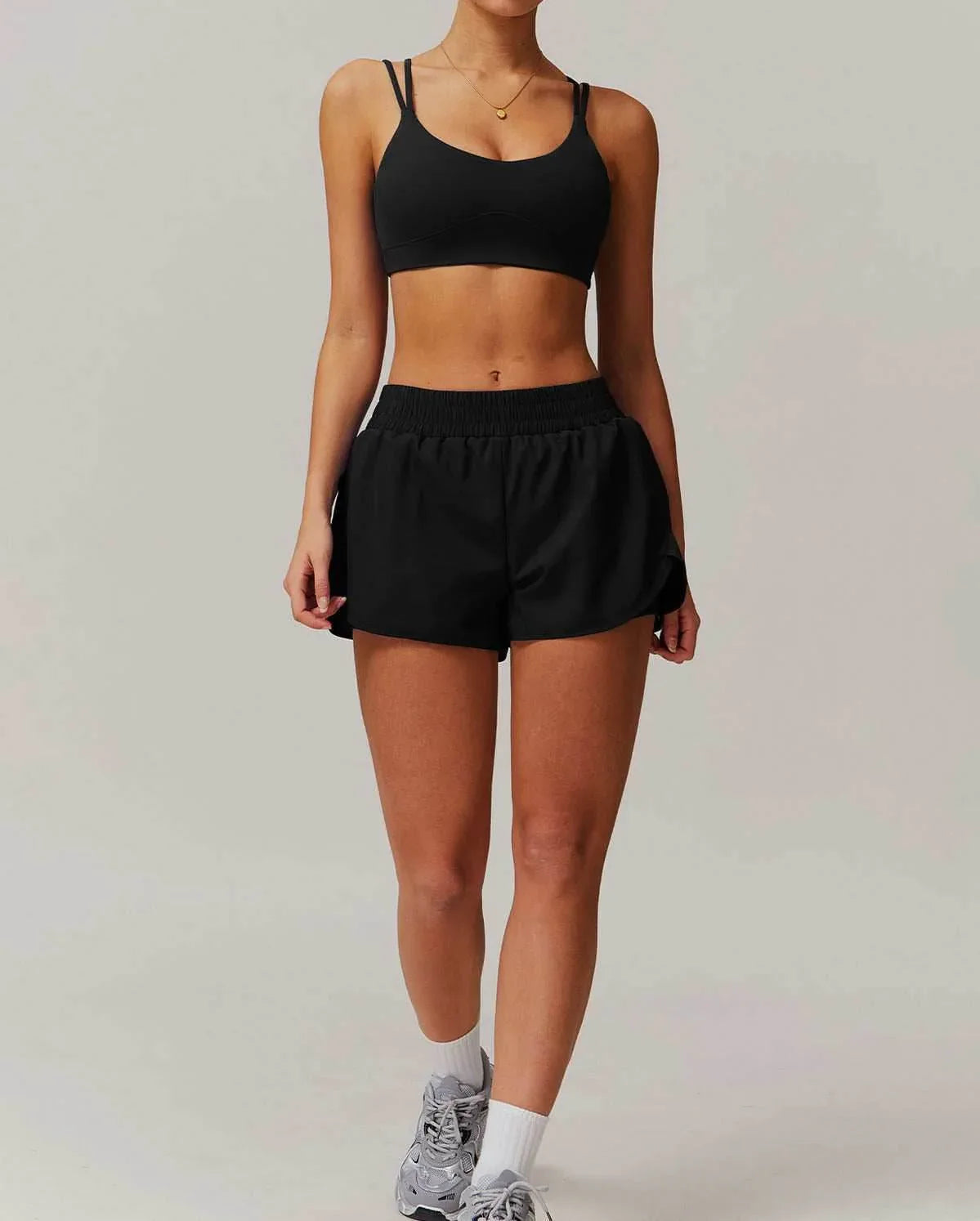 Activewear Sets With Cross Back Sports Bra and Short - Black