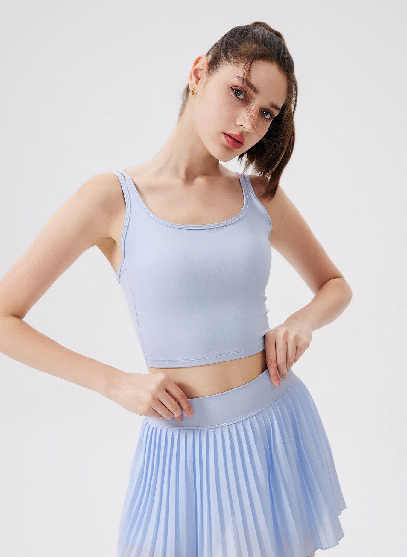 Double Strap Back Butterfly Lace Up Tank Tops with Chest Pad
