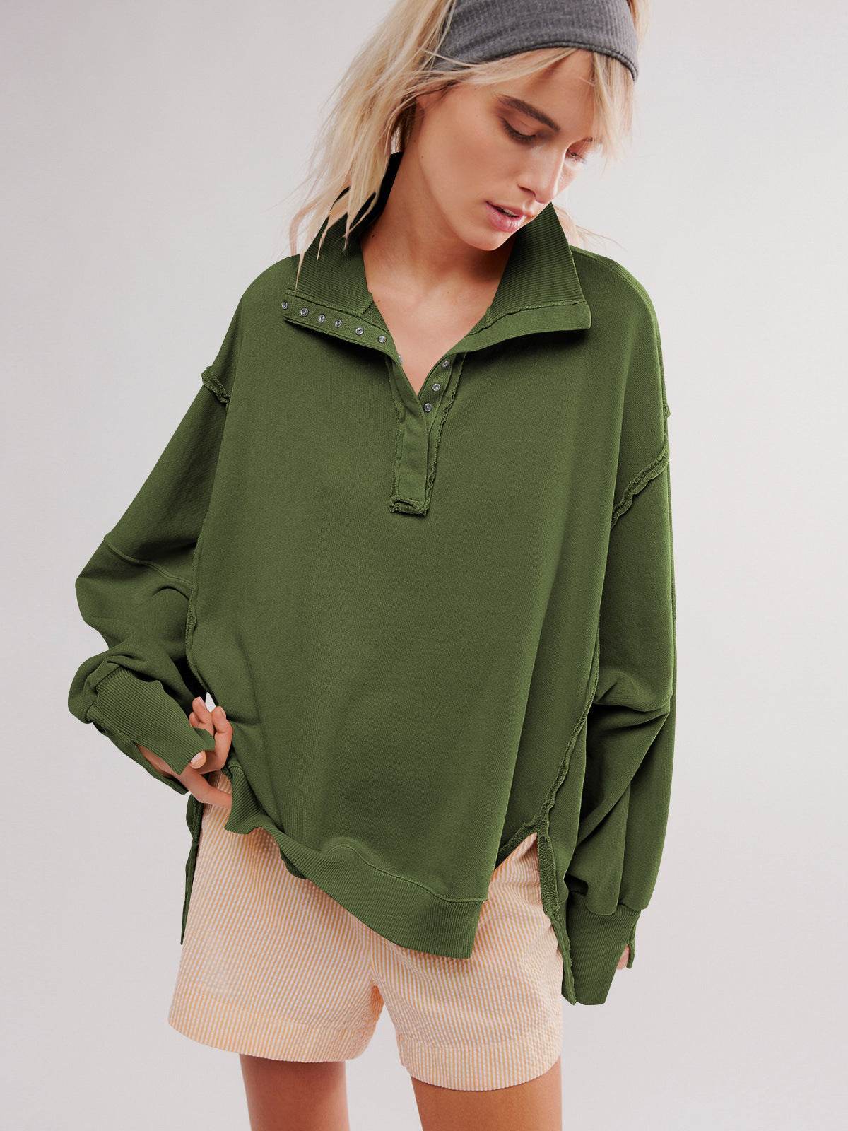 Oversized V Neck Long Sleeve Hoodies Pullover