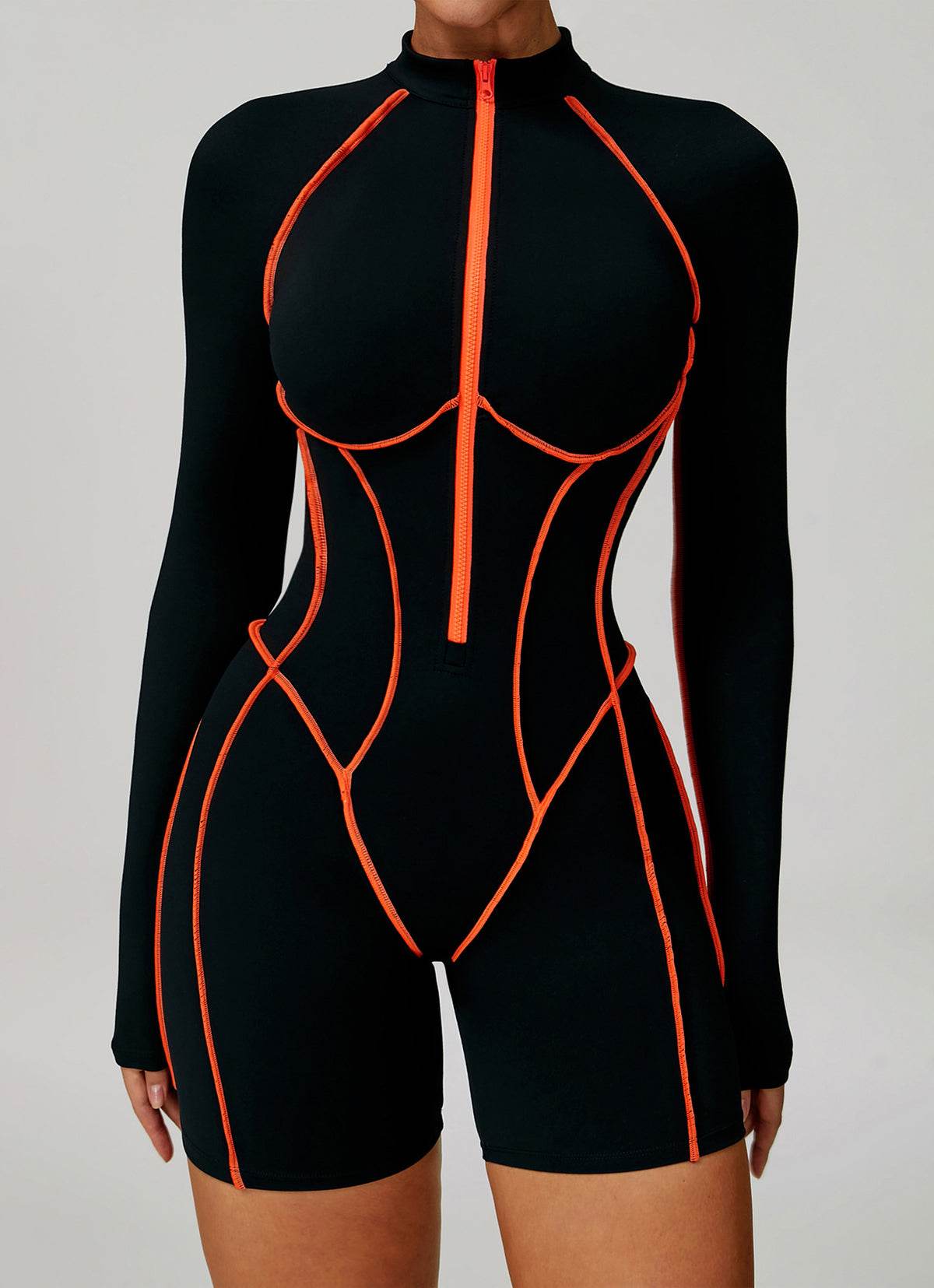 Three Dimensional Line Sports Backless Short Jumpsuit