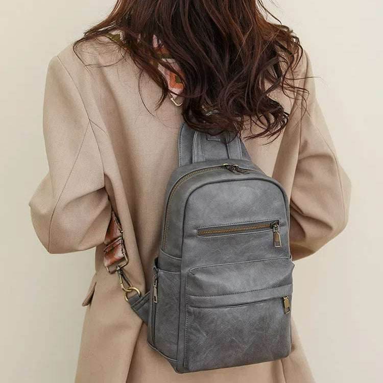 Retro Solid Color PU Leather Backpack