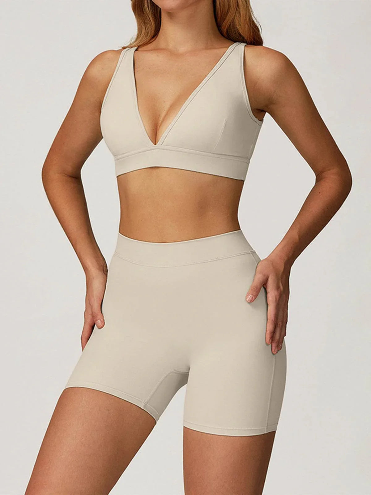 Activewear Set with Deep V-Neck Sports Bra and Short -