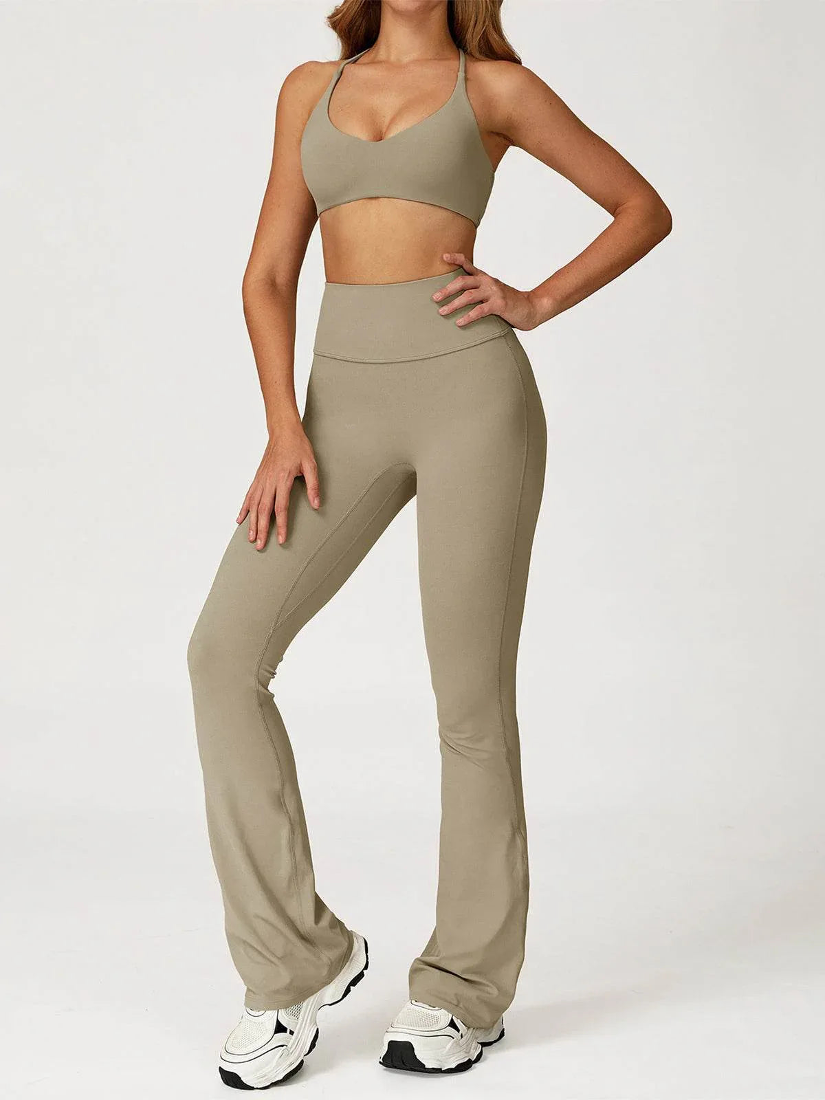 Activewear Sets with Cross Back Sports Bra and Flared Pant -