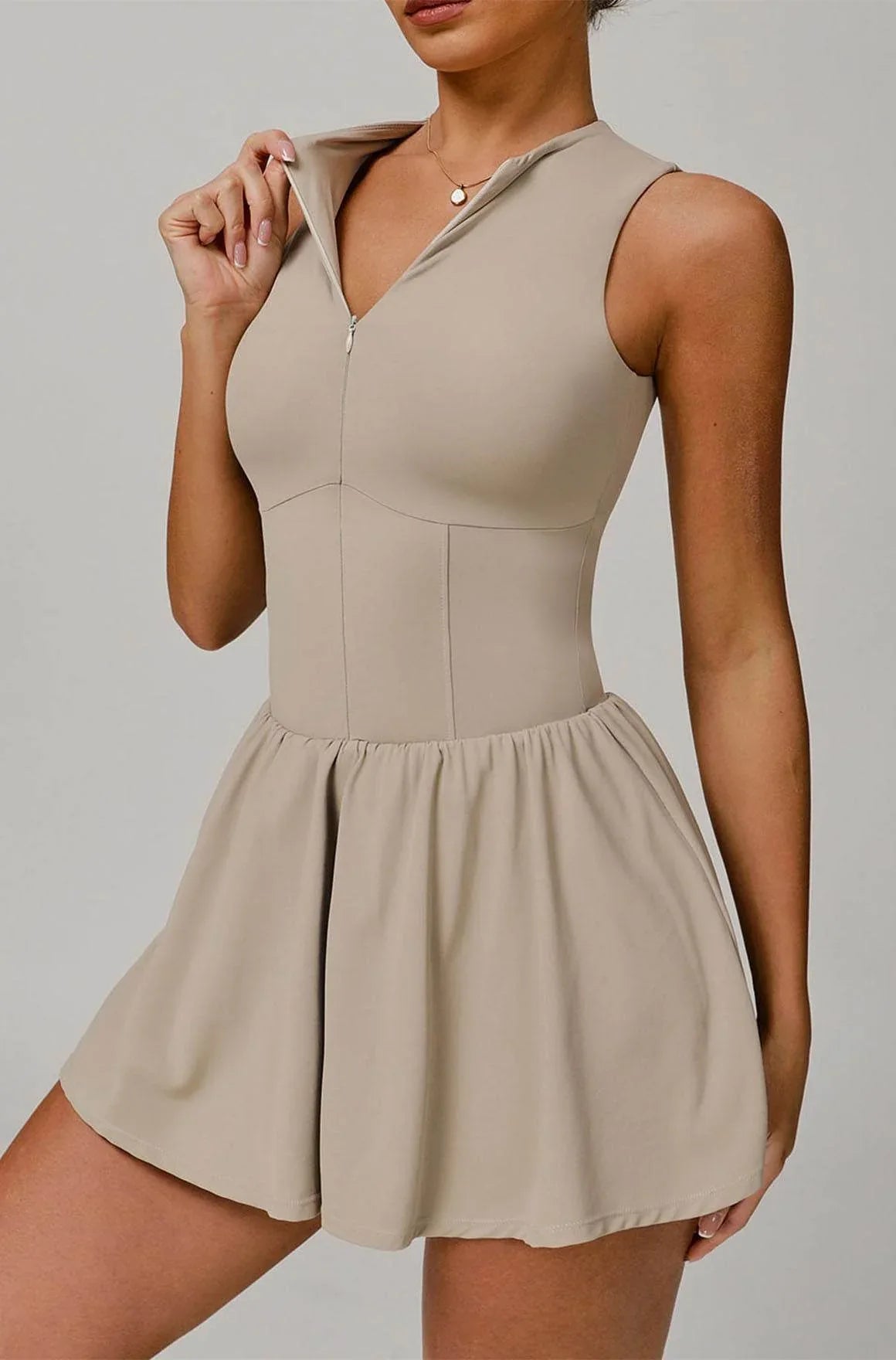 Zipper Tennis Dress with Short and Pocket -
