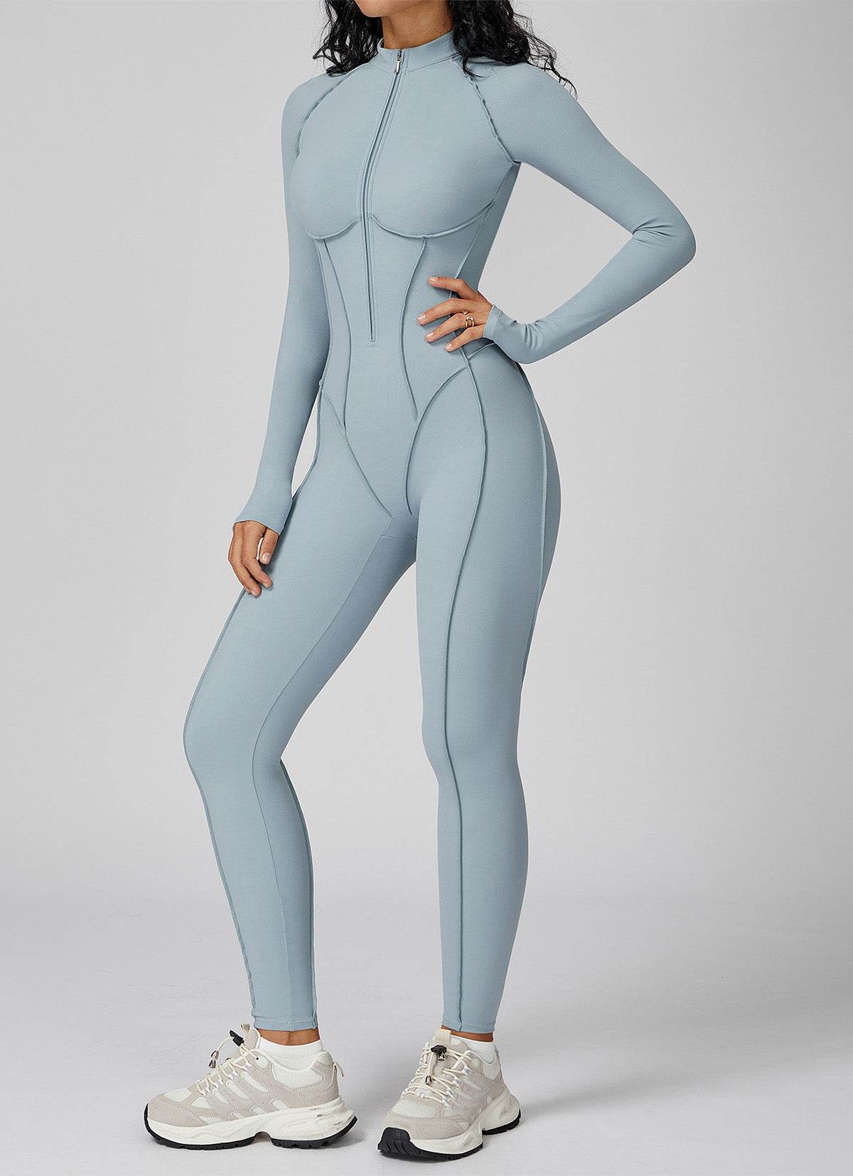 Long Sleeve Zip Front Sport Jumpsuits One Yoga Rompers