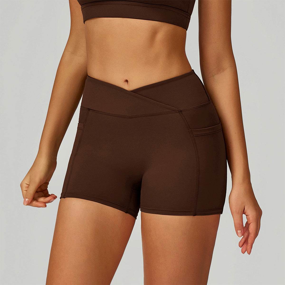 Cross Waist Yoga Shorts with Pockets