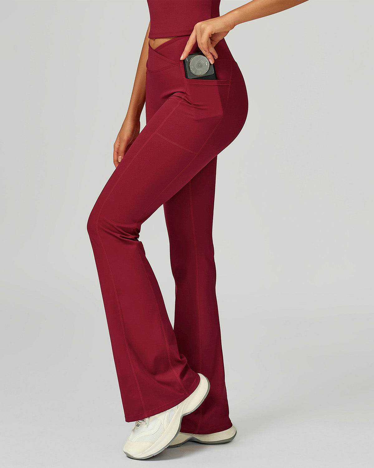 Cross Waist Yoga Flared Pants with Pockets