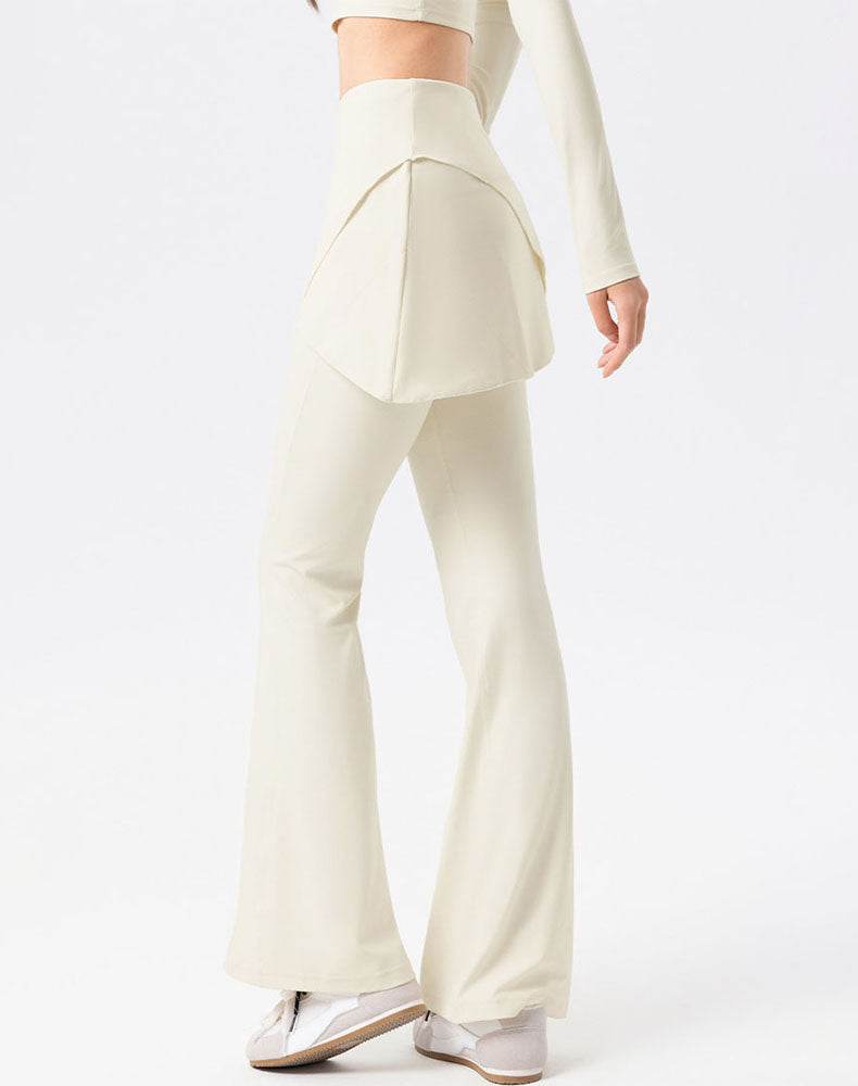 High Waist Fake Two Pieces Trouser Skirt Yoga Flared Pant