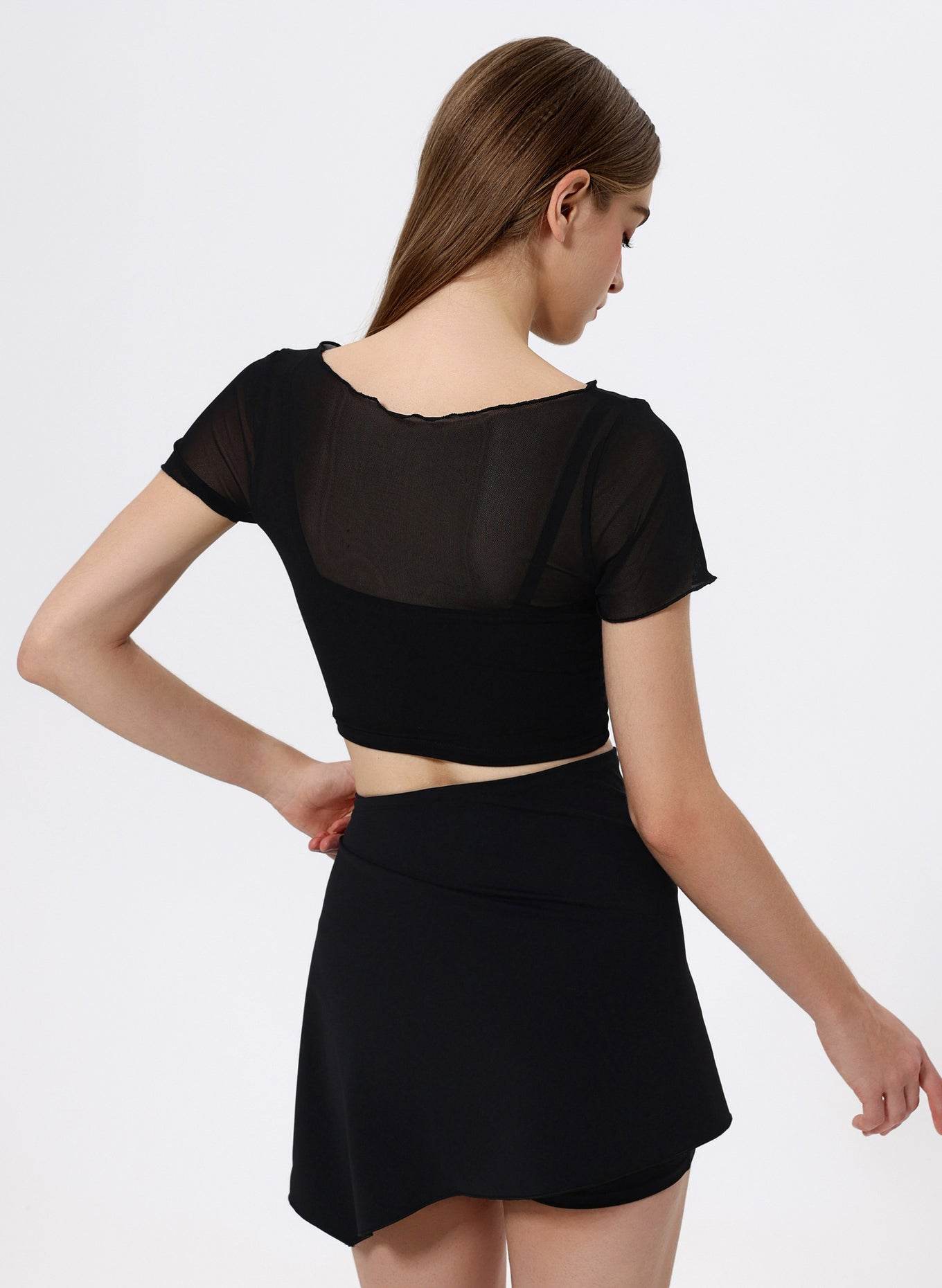 Mesh Sport Crop T-Shirts with Built-in Chest Pad -