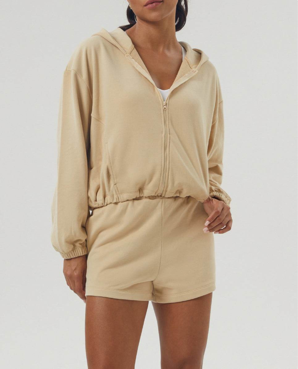 Loose Sports Set with Full Zip Hooded and Adjustable Short