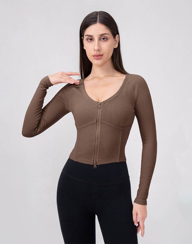 Zip Up Crop Tops Long Sleeve Casual Sweatshirt