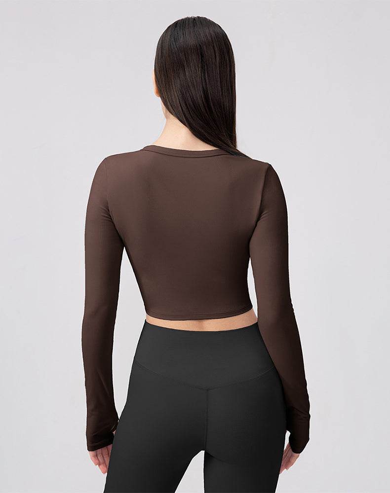 Long Sleeve Button Up Cropped Cardigan Crew Neck Tops