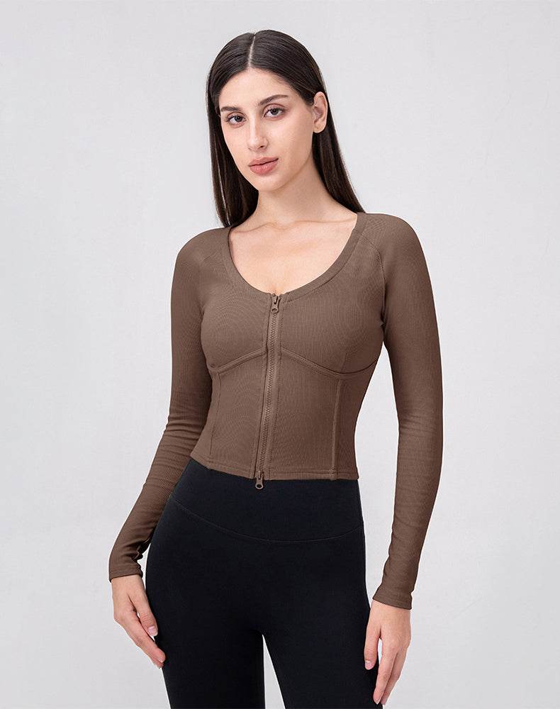 Zip Up Crop Tops Long Sleeve Casual Sweatshirt