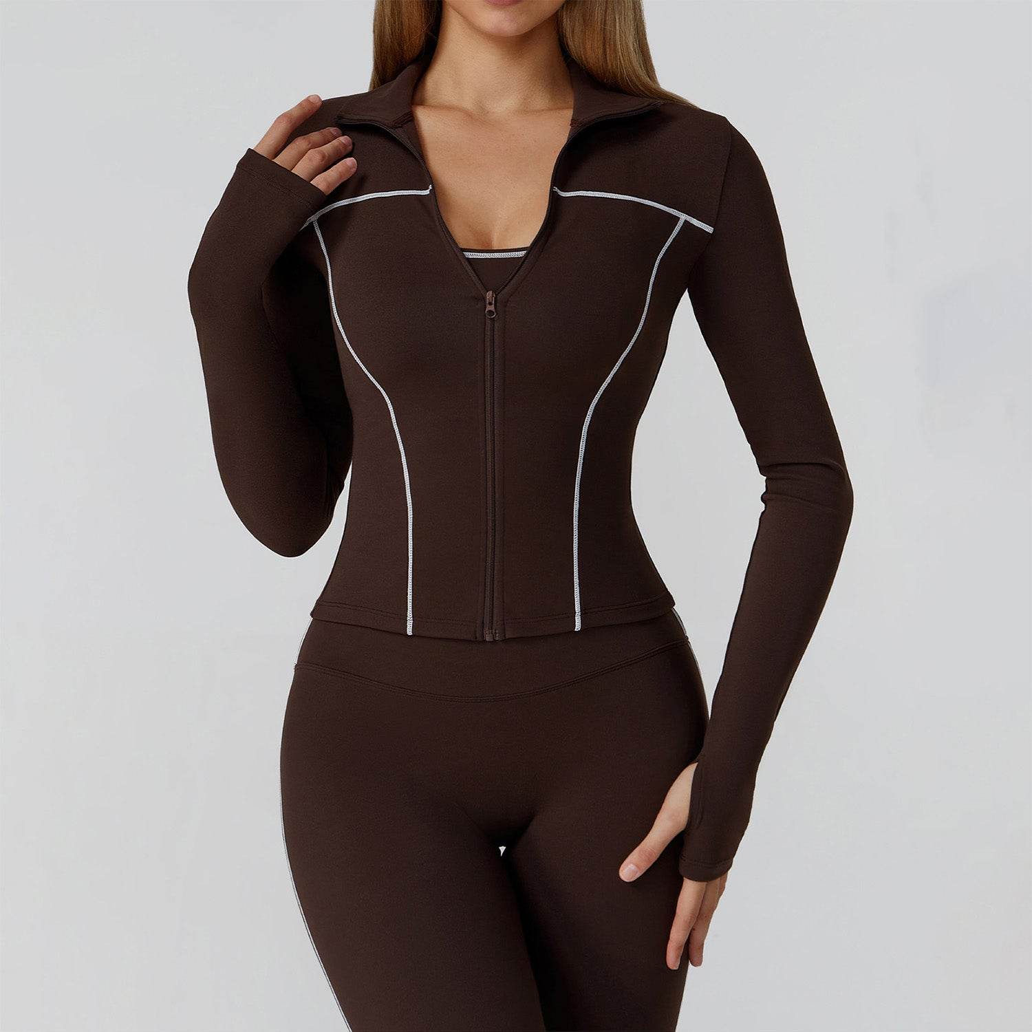 Cropped Running Jacket Slim Fit Athletic Top with Thumb Hole
