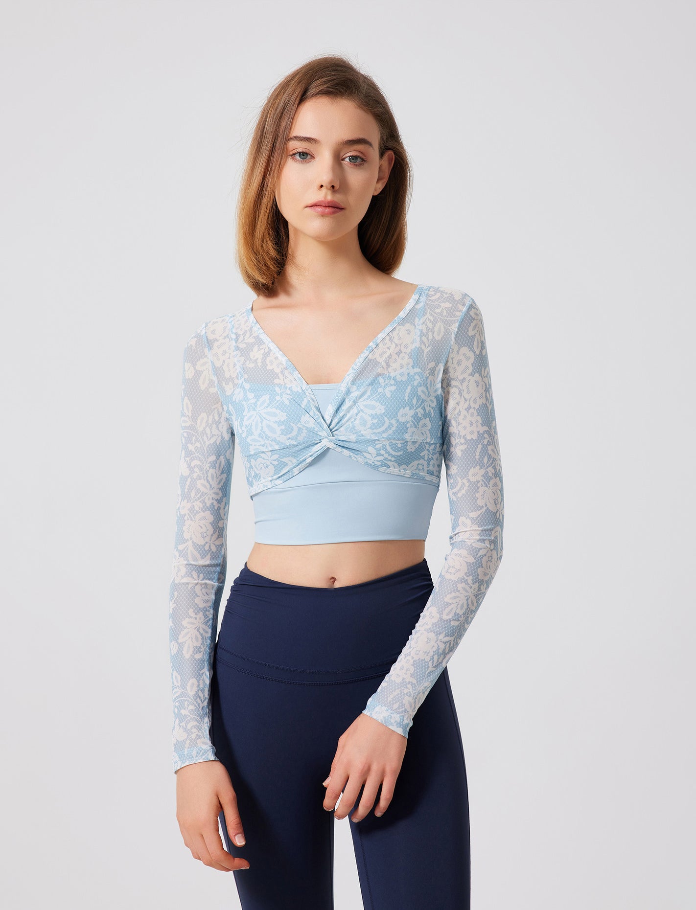 Floral Print Long Sleeve Workout Mesh T-Shirt