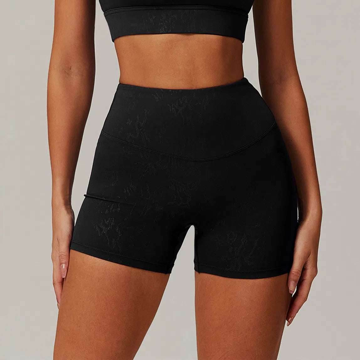High Waist Yoga Short With Gold Blocking Pattern