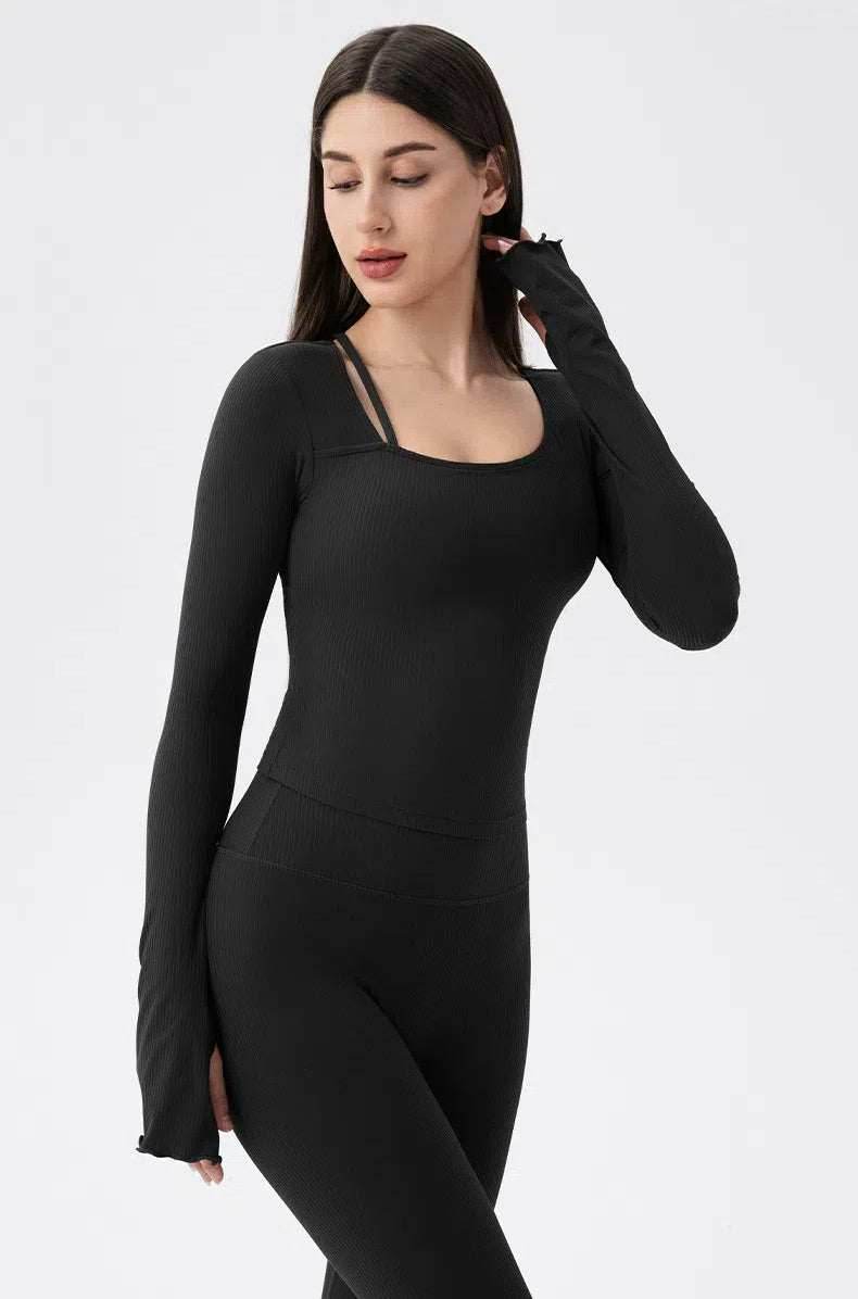 Long Sleeves Ribbed Yoga T-Shirt