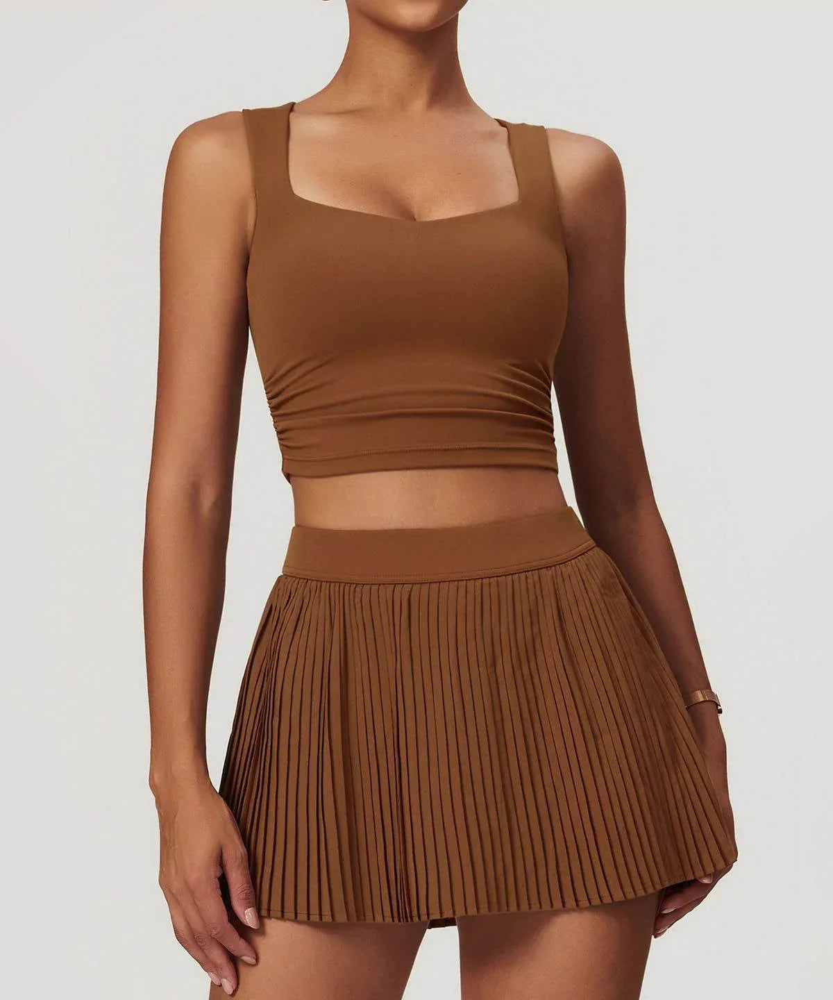 Low Square Neck Cropped Yoga Tank Top - Birch Brown