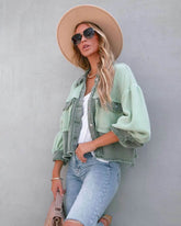 Denim Spliced Waffle Knit Cropped Jacket