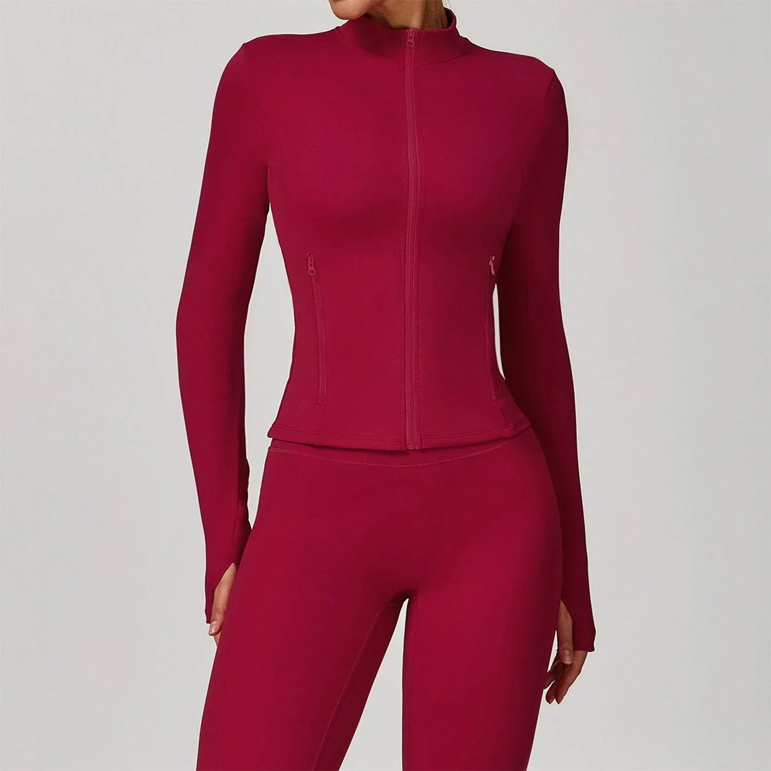 Zip Up Workout Jacket Long Sleeve Athletic Coat with Pockets -