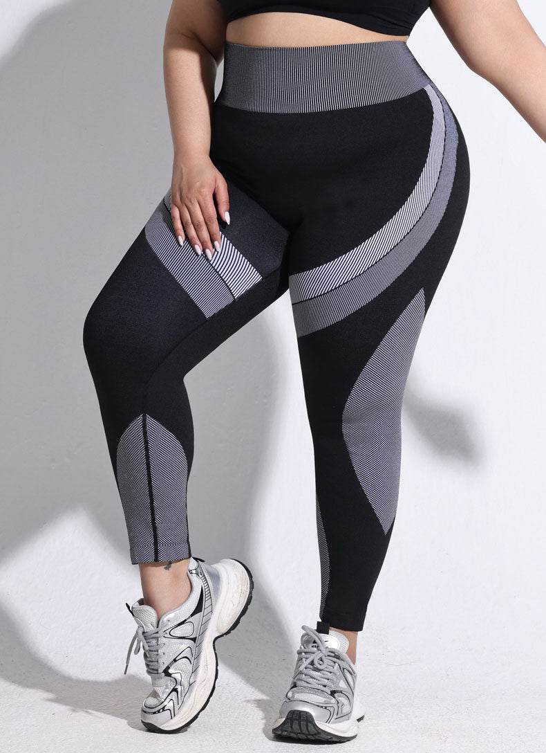 Plus Size Color Block High Waist Yoga Leggings