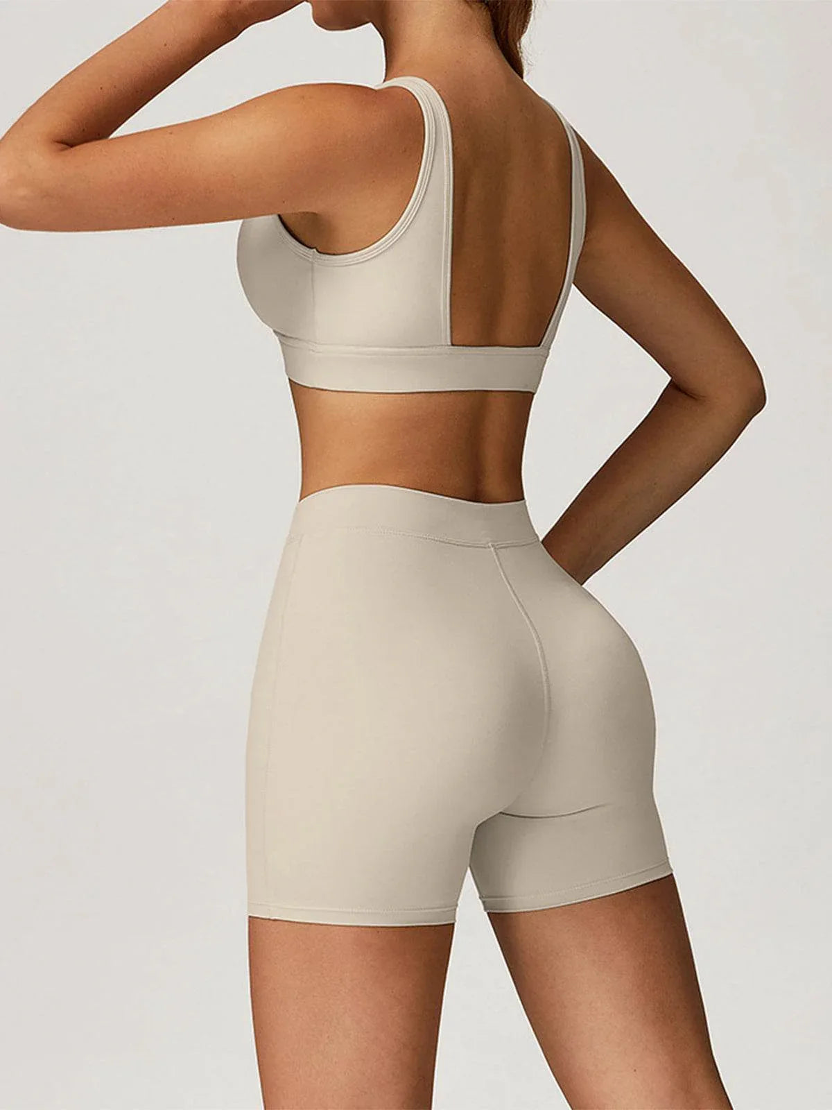 Activewear Set with Deep V-Neck Sports Bra and Short -