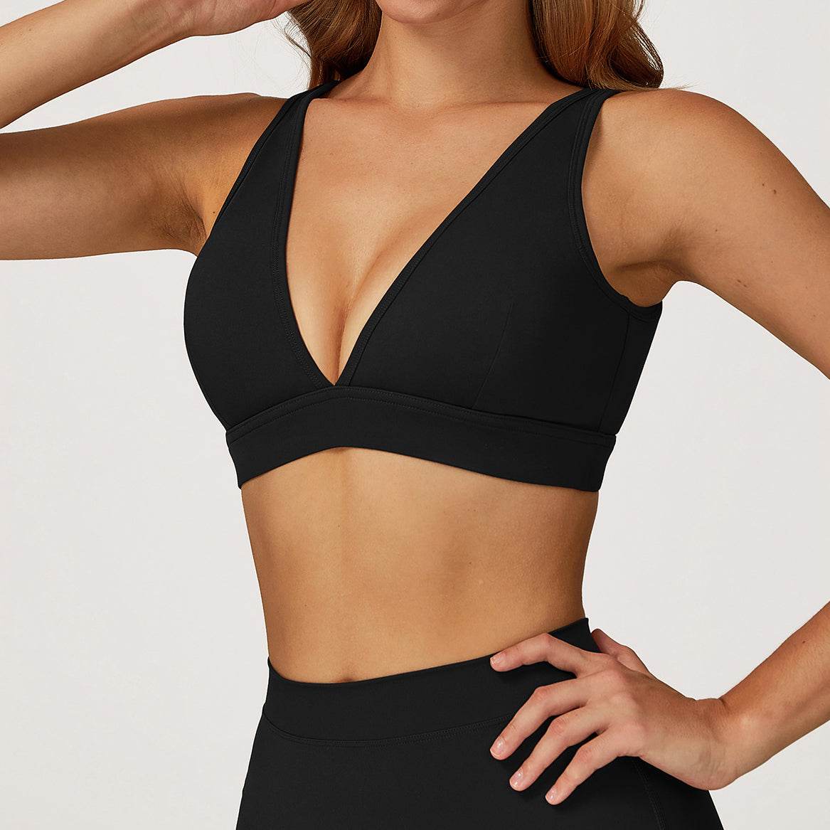 Deep V-Neck Sports Bra with Removable Bra Pad
