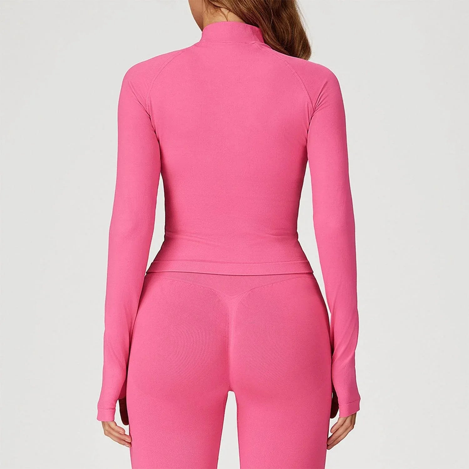 Zip Up Slim Athletic Jacket Yoga Crop Top with Thumb Hole -