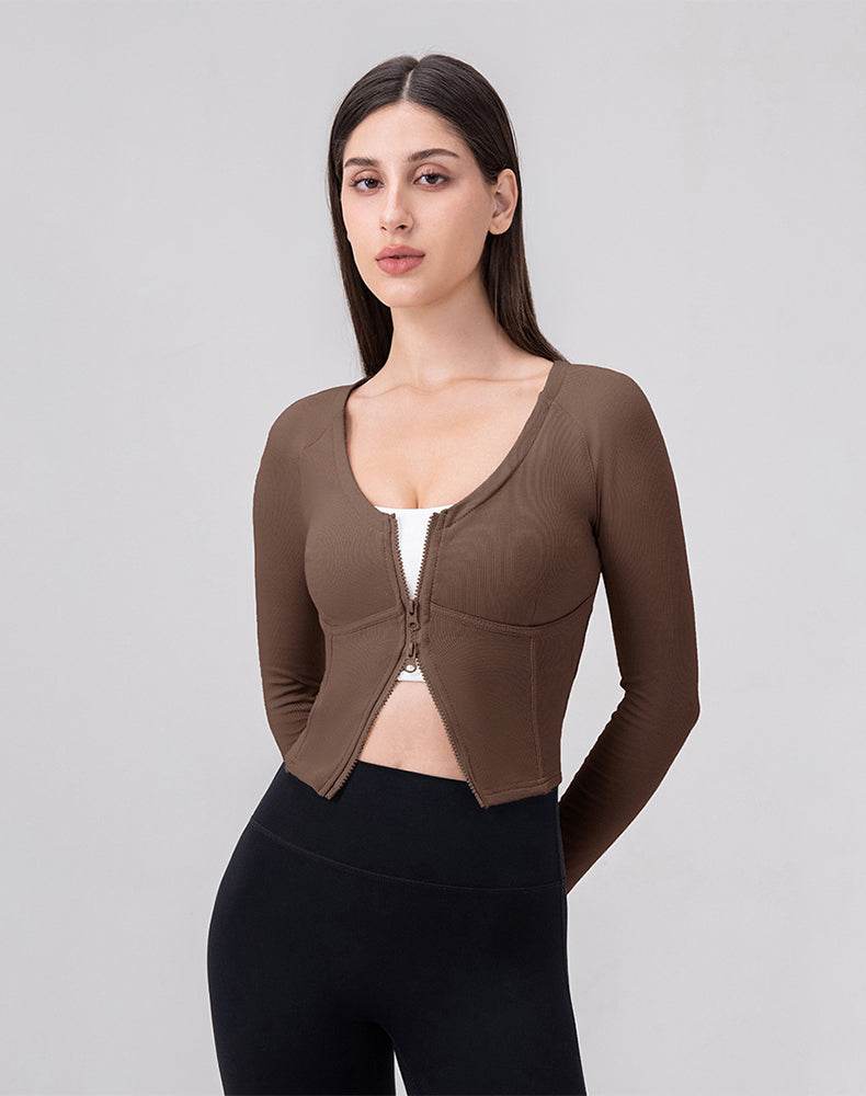 Zip Up Crop Tops Long Sleeve Casual Sweatshirt