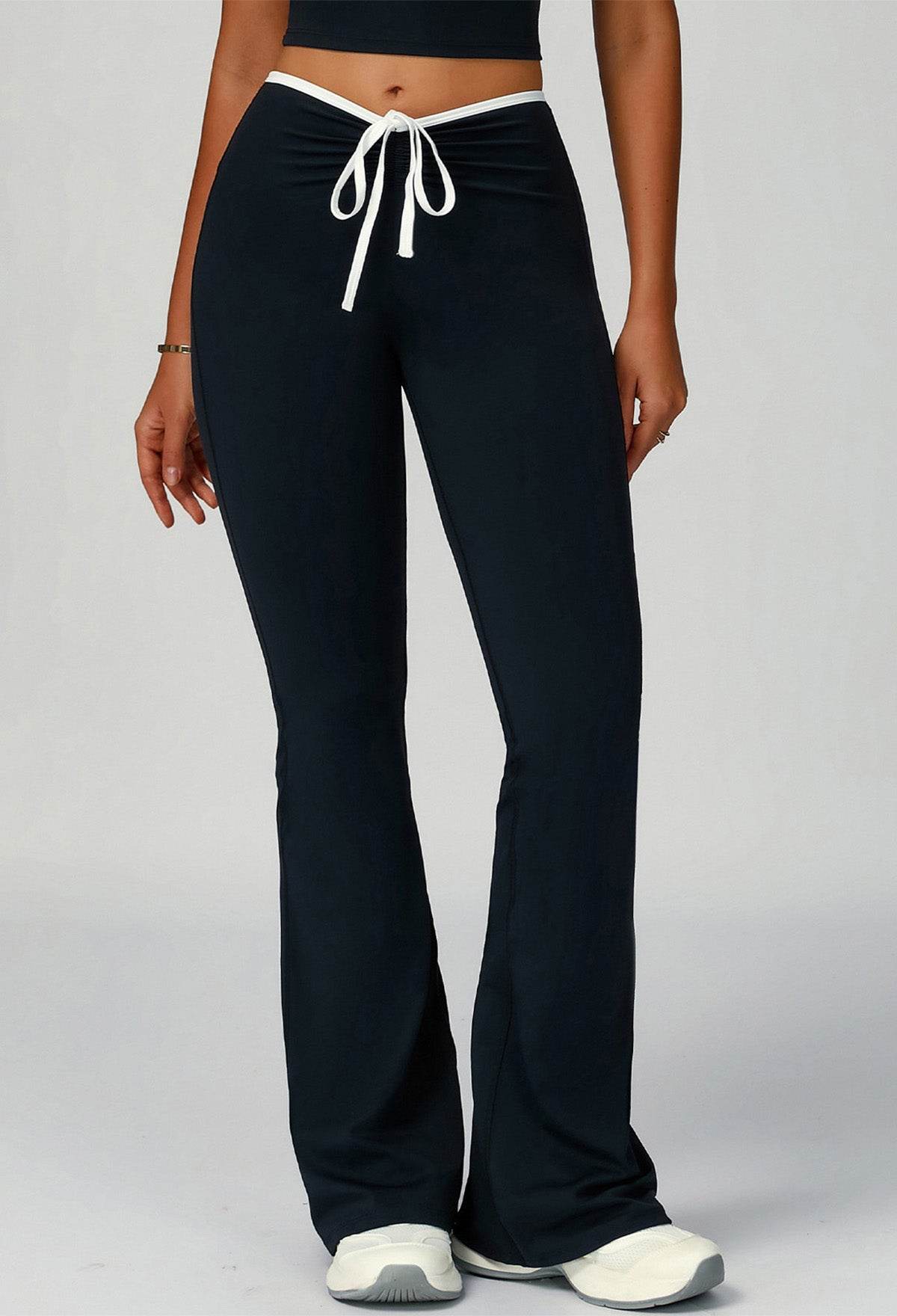 Color Block Flare Pants with Drawstring Waist