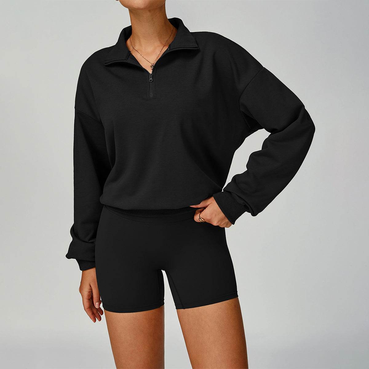 Half Zip Long Sleeve Crop Top Sports Sweatshirt