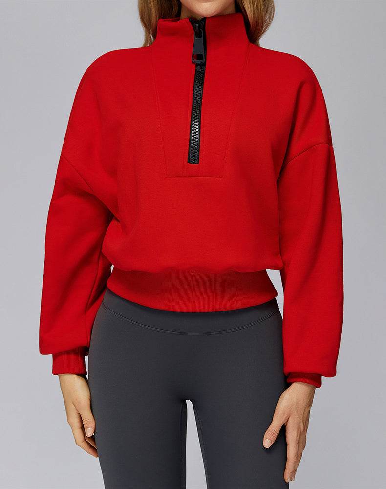 Half Zip Crop Hoodies Long Sleeve Pullover Cropped Top