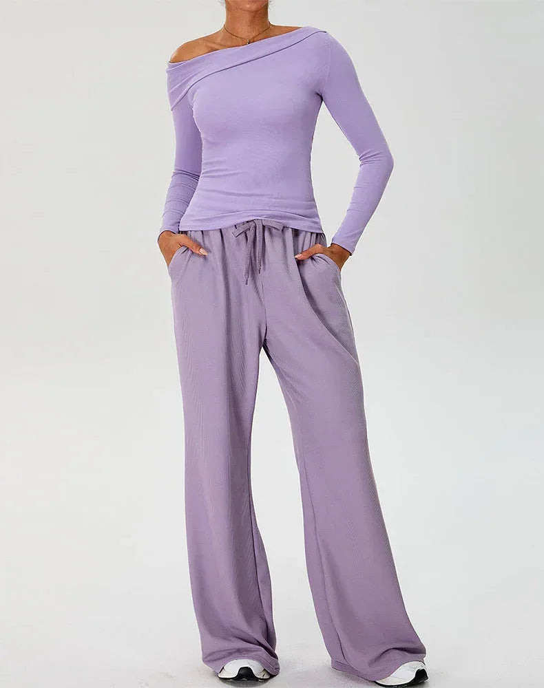 Activewear Set with Asymmetrical Shoulder Top and Sweatpant -