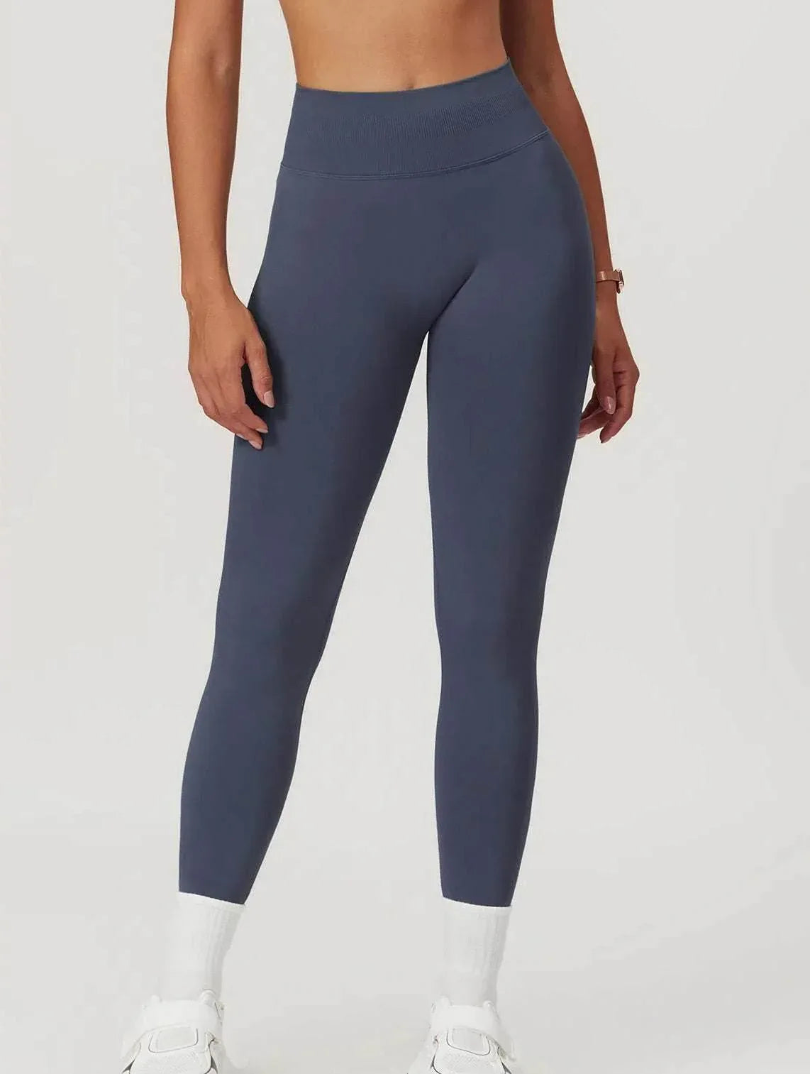 High Waist Athletic Leggings - Blue Gray