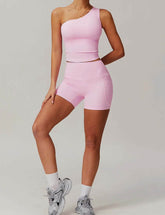 Solid Yoga Set with One Shoulder Tank Top and Short