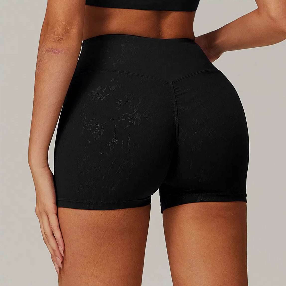 High Waist Yoga Short With Gold Blocking Pattern