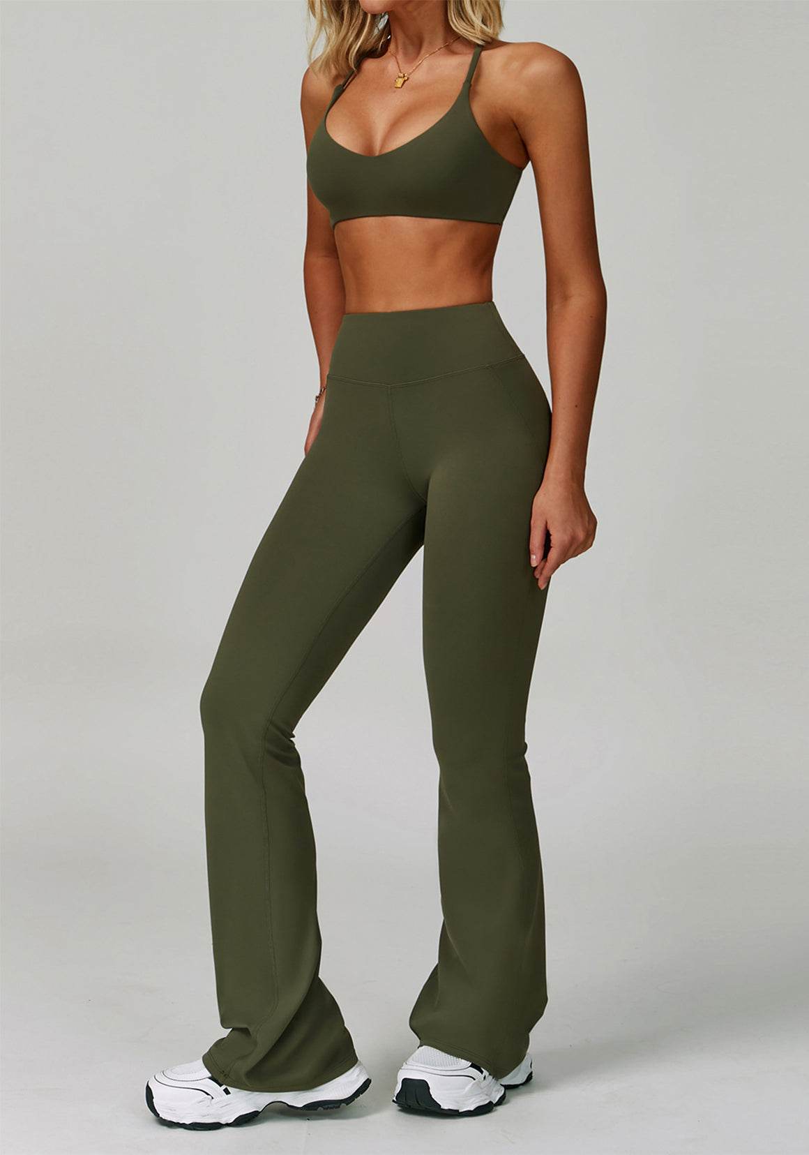 Activewear Set with Cross Back Sports Bra and Flared Pant