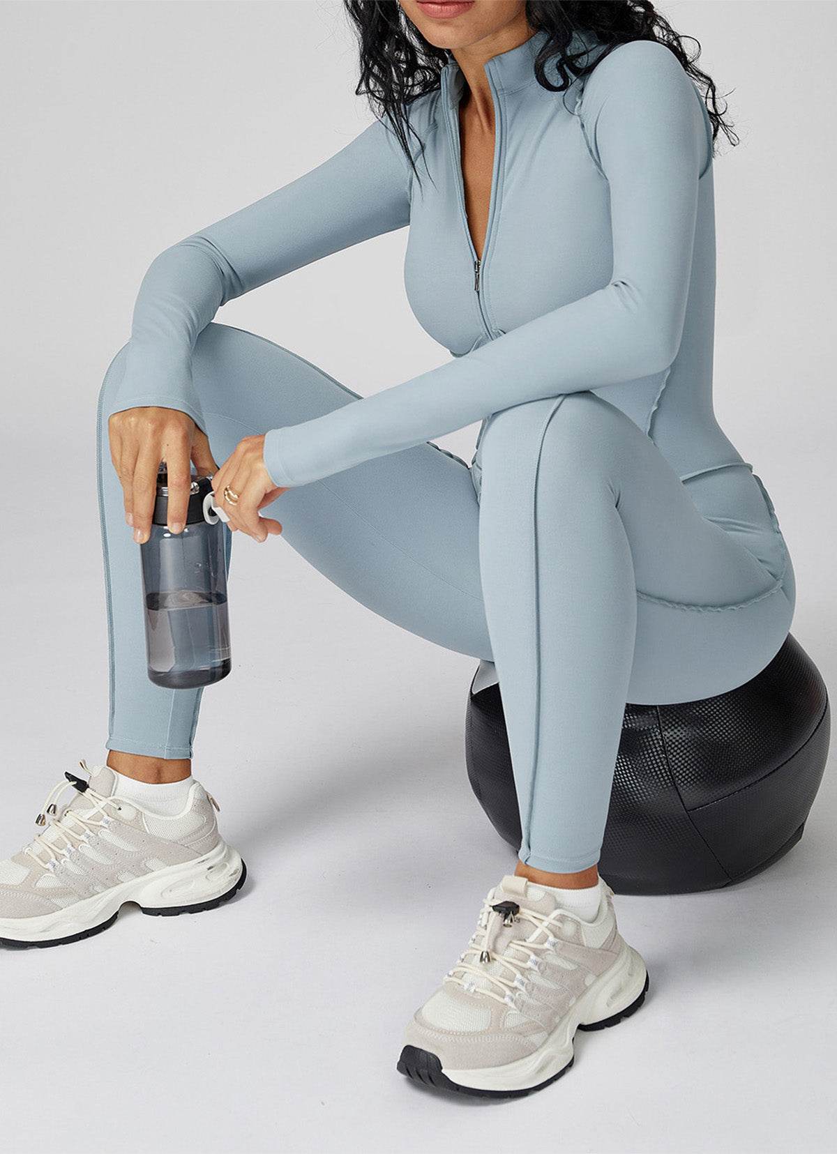 Long Sleeve Zip Front Sport Jumpsuits One Yoga Rompers