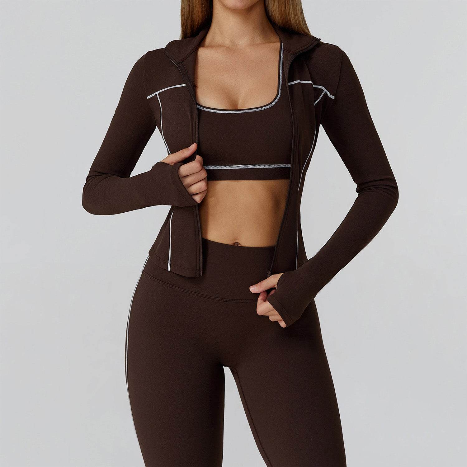 Cropped Running Jacket Slim Fit Athletic Top with Thumb Hole