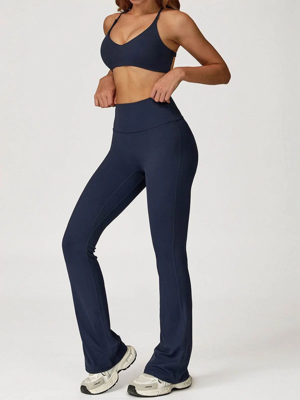 Activewear Sets with Cross Back Sports Bra and Flared Pant -