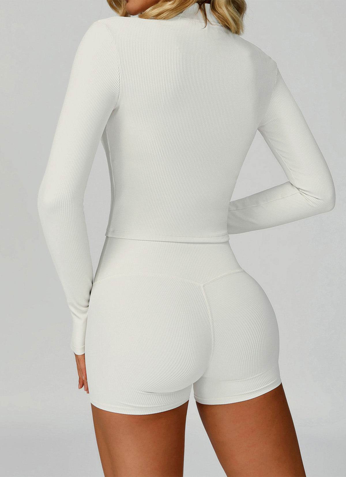 Ribbed Activewear Set with Running Jacket and Short