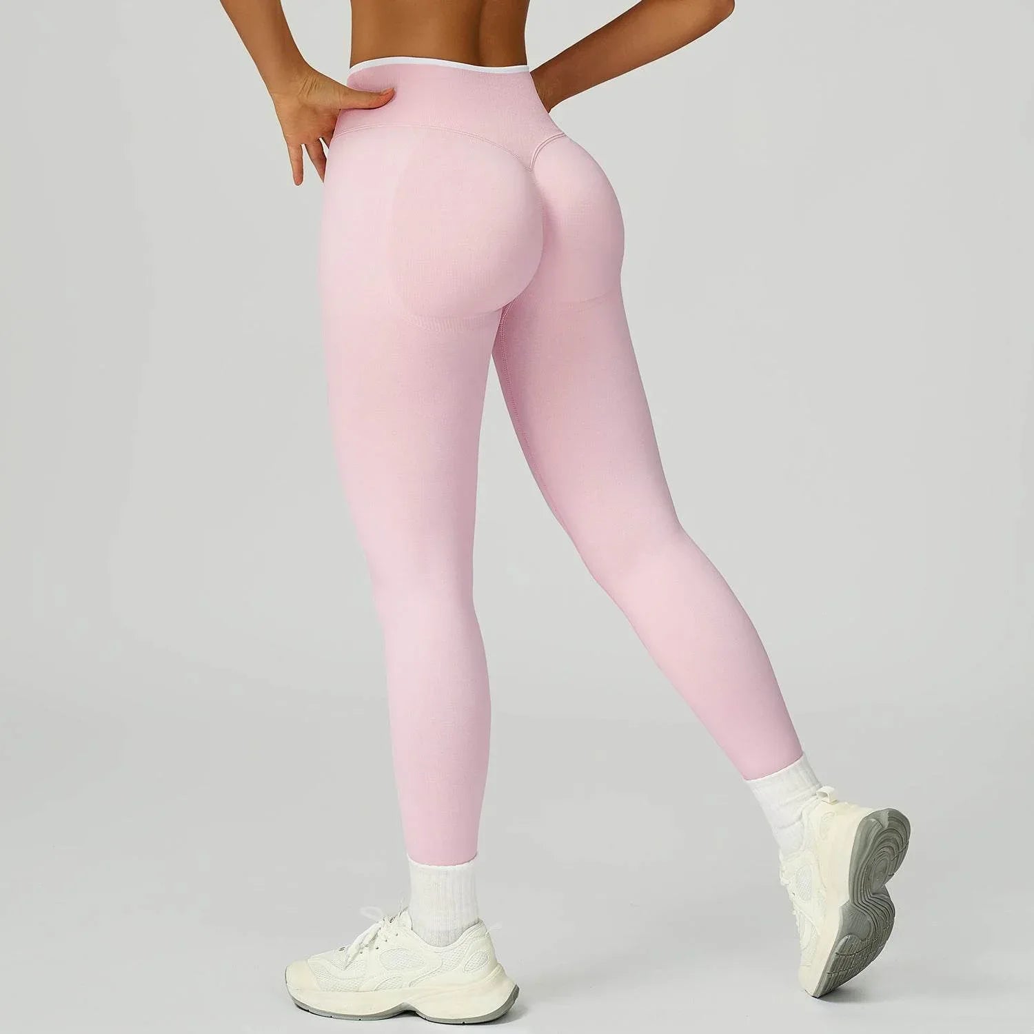 Scrunch Butt Lifting Biker Yoga Leggings - White Pink