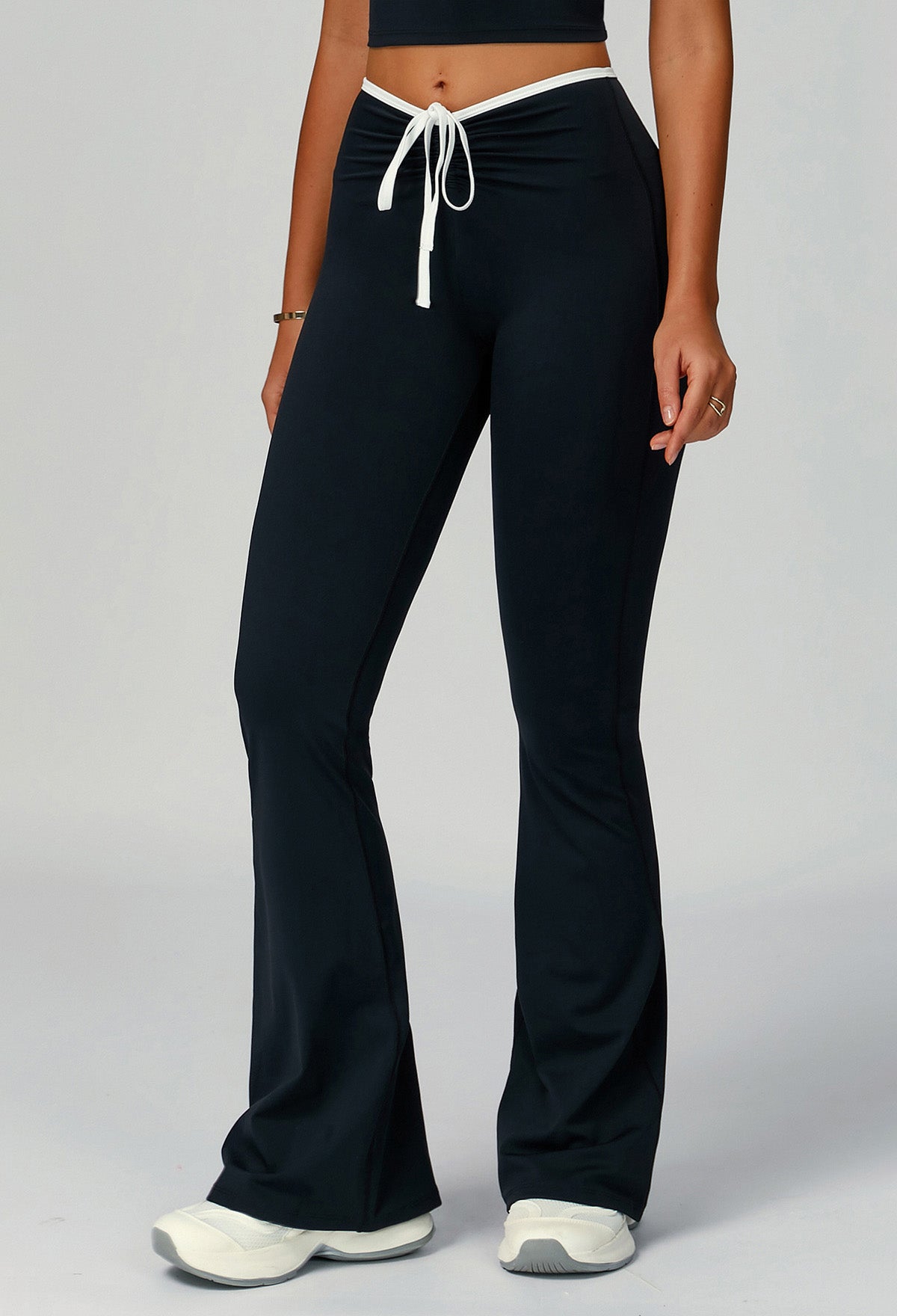 Color Block Flare Pants with Drawstring Waist