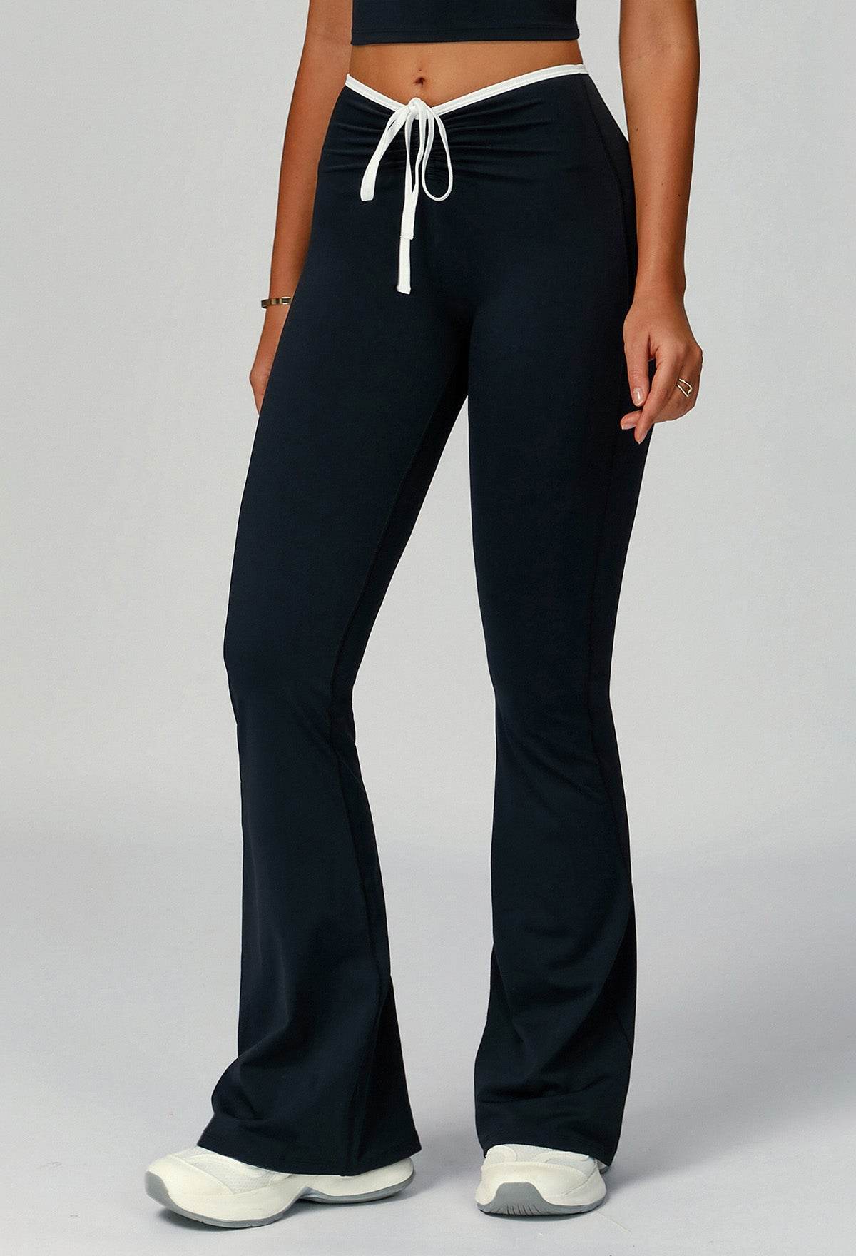 Color Block Flare Pants with Drawstring Waist