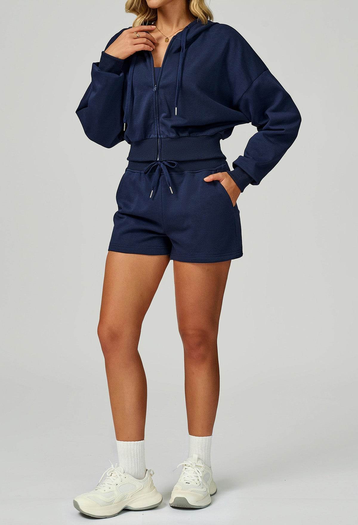 Sport Set with Long Sleeve Hoodie Jacket and Casual Short