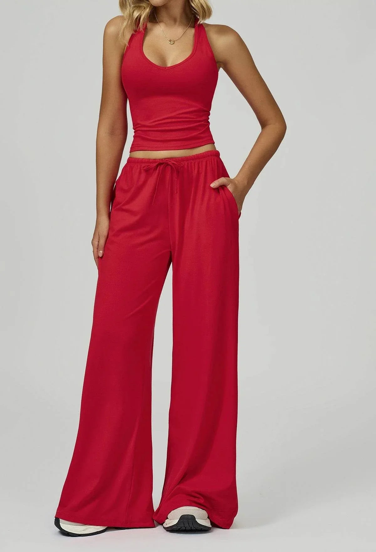 Activewear Wear with Tank Top and Wide Leg Lounge Pants -