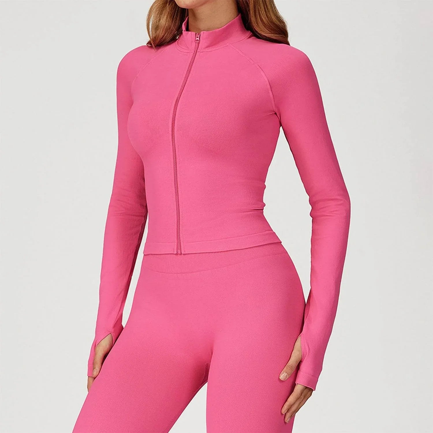 Zip Up Slim Athletic Jacket Yoga Crop Top with Thumb Hole -