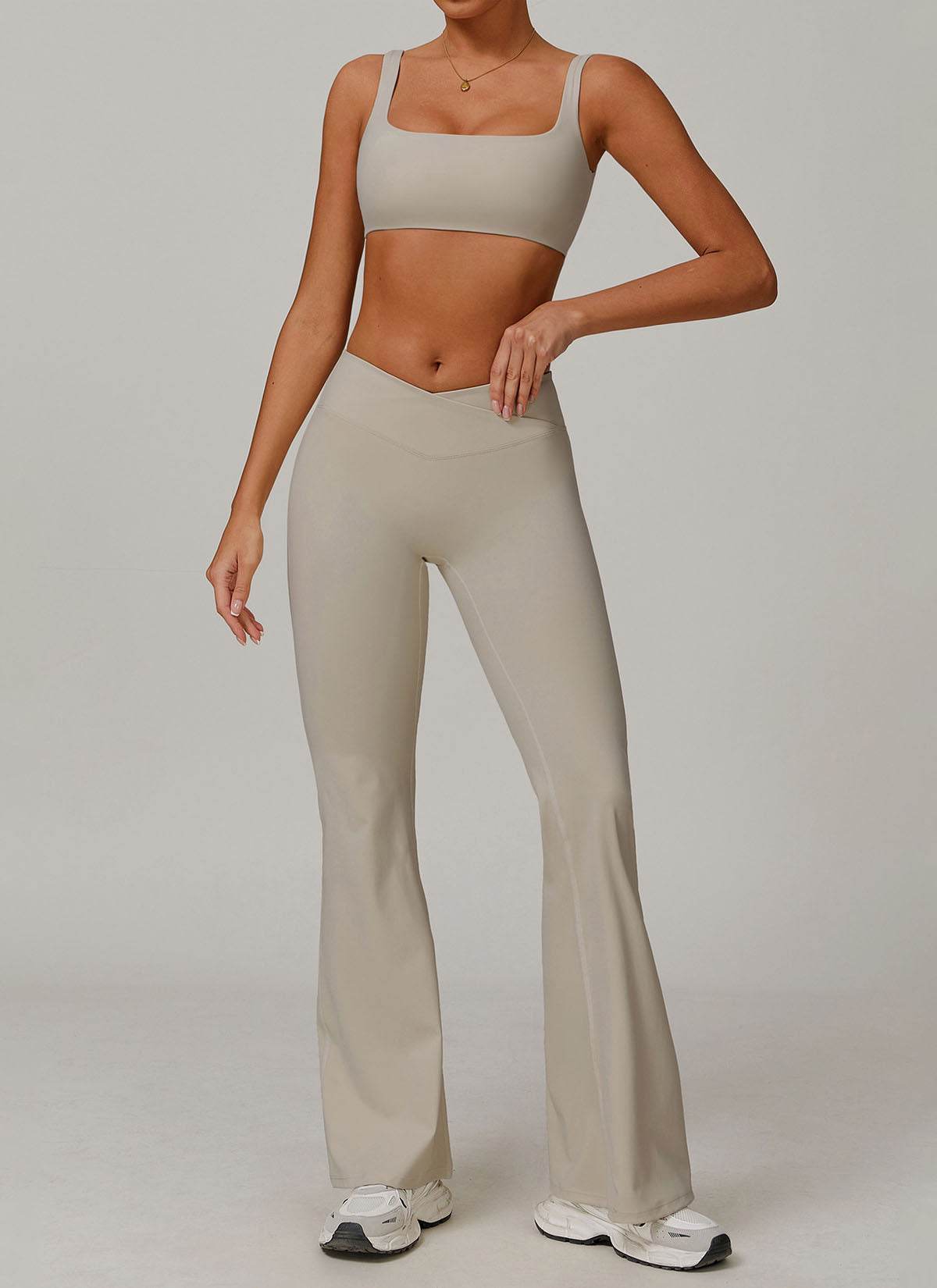 Activewear Sets with Square Neck Sports Bras and Flare Pants